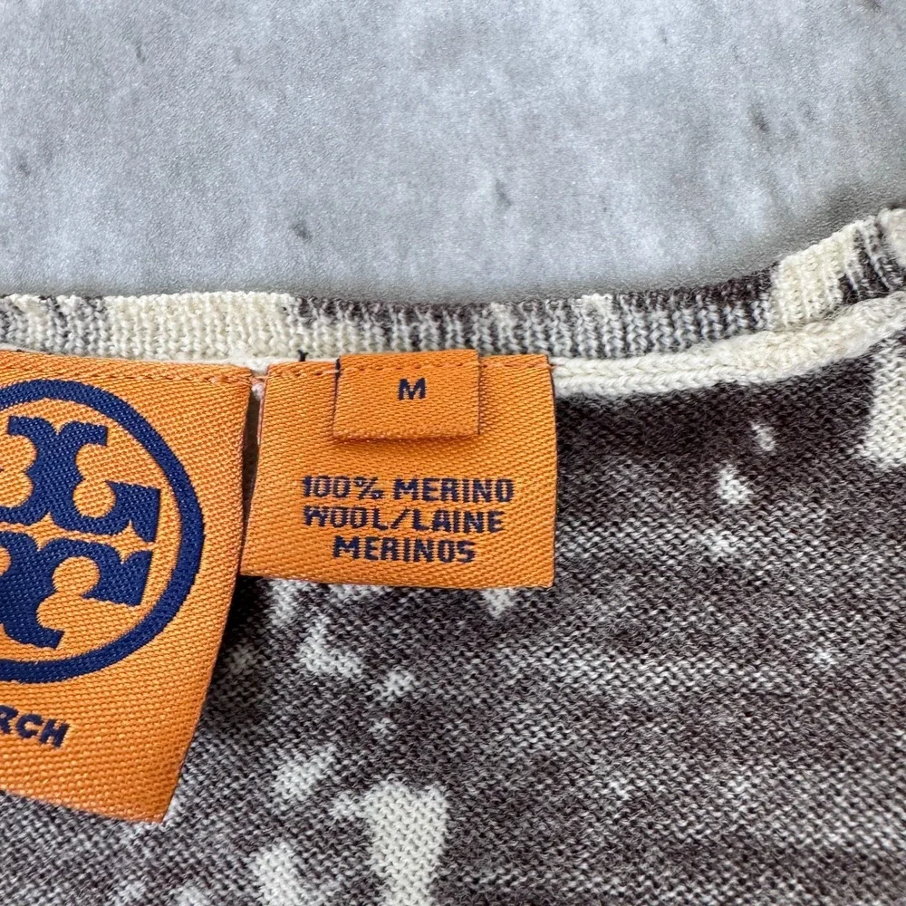 Tory Burch Merino Wool Cardigan‎ Sweater Womens M Abstract Print Button Front